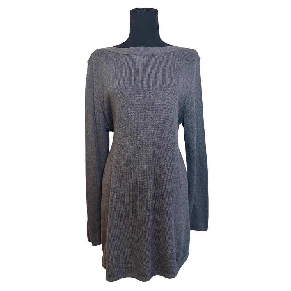 Karen Scott Gray Boat Neck Long Sleeve Ribbed Knit Lightweight Sweater Dress Med